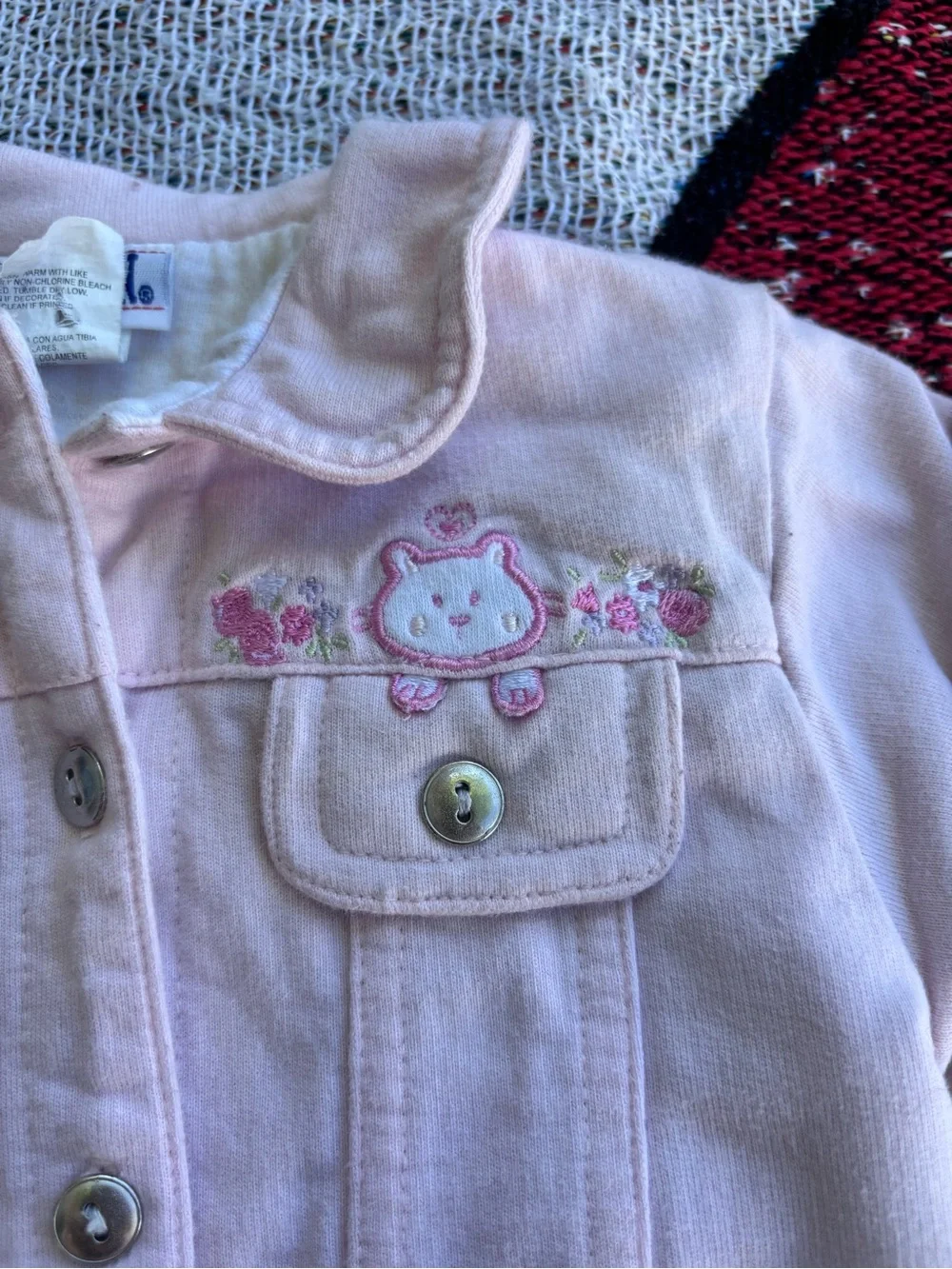 VINTAGE BUSTER BROWN PINK CAT GRAPHIC BUTTON UP JACKET SIZE 3/6 MONTHS